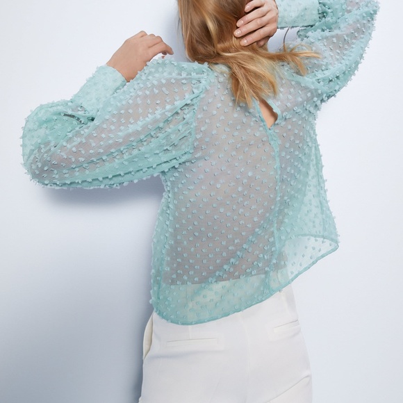 Zara semi sheer pastel blue  top xs NWT - Picture 3 of 4